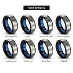 font options for inside engraving on black & blue & silver umbrella open canopy rings