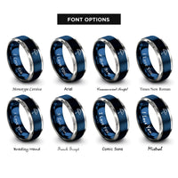 font options for inside engraving on blue & gray umbrella open canopy rings