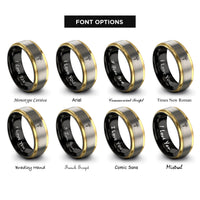 font options for inside engraving on black & gold & silver unalome lotus rings