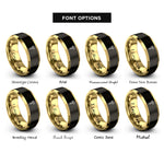 font options for inside engraving on black & gold unalome lotus rings