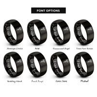 font options for inside engraving on black unalome lotus rings