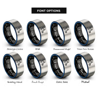 font options for inside engraving on black & blue & grey underwater photographer rings