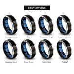 font options for inside engraving on black & blue & gray uni knot rings