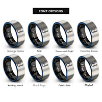 font options for inside engraving on black & blue & gray uni knot rings