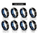 font options for inside engraving on black & blue & grey unicursal hexagram rings