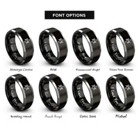 font options for inside engraving on black & grey unicursal hexagram thelema rings