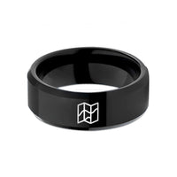 personalized rings for her – black tungsten folded map wedding band