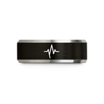 engraved rings for husband – black & gray tungsten heartbeat ecg line wedding band