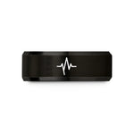 tungsten wedding bands unisex – black tungsten heartbeat ecg line wedding band