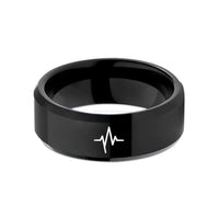 personalized present ideas couples – black tungsten heartbeat ecg line wedding band