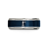 best birthday present ideas – blue & silver tungsten vierge lighthouse wedding band