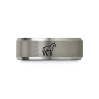 engraved rings for women – black & grey tungsten horse wedding band