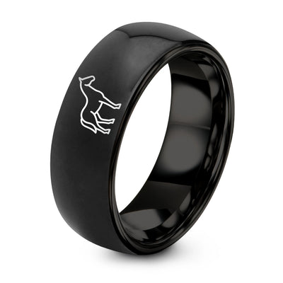 Horse – Tungsten Wedding Band, 8 mm, Silver, Black Comfort-Fit Unisex