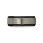 engraved rings for women – black & blue & grey tungsten mountain pose tadasana wedding band