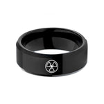 special present ideas women – black tungsten radiation symbol wedding band