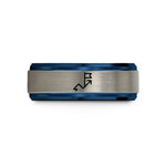 customized rings for women – black & blue & grey tungsten route arrows flag wedding band