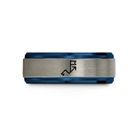customized rings for women – black & blue & grey tungsten route arrows flag wedding band