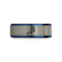 personalized jewelry for her – black & blue & grey tungsten route arrows flag wedding band