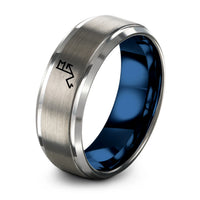 Unique Birthday Gifts for Her – blue & grey tungsten route arrows flag ring