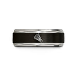 custom birthday presents men – black & blue & grey tungsten shuttlecock feather wedding band