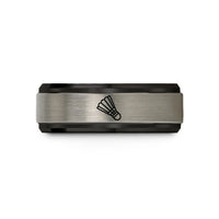 personalized rings for him – black & blue & grey tungsten shuttlecock feather wedding band