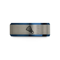 personalized rings for him – black & blue & silver tungsten shuttlecock feather wedding band