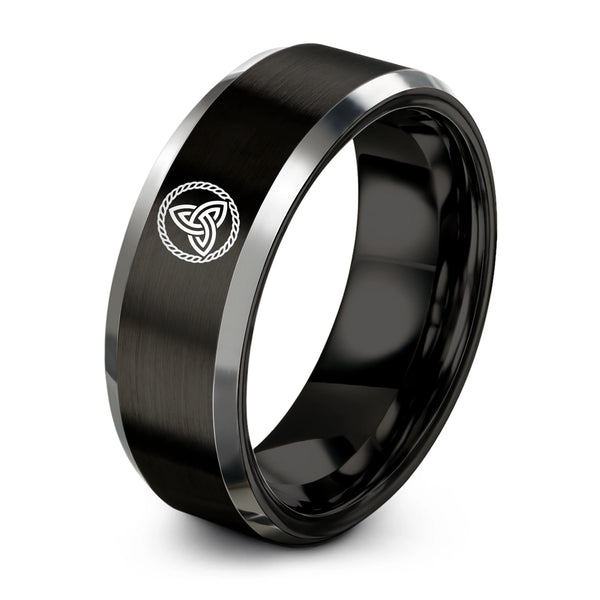 Triquetra Rope – Tungsten Wedding Band, 8 mm, Black, Gray Comfort-Fit Unisex