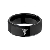 unique presents for her – black tungsten pa c caduceus wedding band