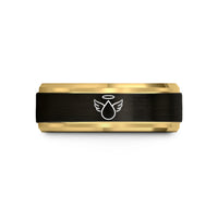best rings for her – black & gold tungsten teardrop wings halo wedding band