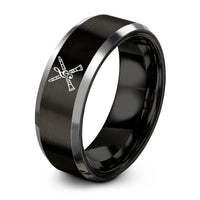 personalized presents for dad – black & silver tungsten clarinets clef ring