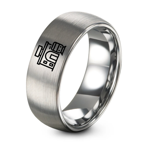 Train Station – Tungsten Wedding Band, 8 mm, Grey Comfort-Fit Unisex