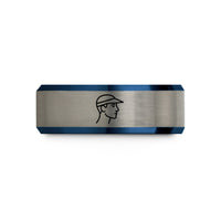personalized dad present ideas – black & blue & grey tungsten visor face wedding band