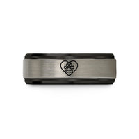 engraved promise ring set – black & grey tungsten red paw wedding band