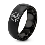 Unique Engagement Ring Set – black tungsten vintage luggage stamp ring