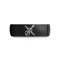 custom wedding ring band – black tungsten violin bow crossed wedding band