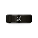 personalized promise ring set – black tungsten violin bow crossed wedding band