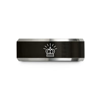 engraved ring for him – black & silver tungsten crown rays wedding band
