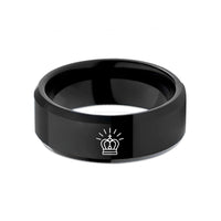 custom men’s ring – black tungsten crown rays wedding band