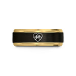 best men's tungsten ring – black & gold tungsten heart bike wedding band