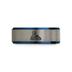 custom men’s tungsten ring – black & blue & gray tungsten kart racer wedding band