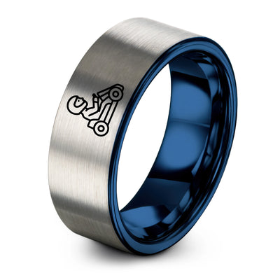 Kart Racer – Tungsten Wedding Band, 8 mm, Gray, Blue Comfort-Fit Unisex