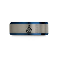 personalized rings for guys – black & blue & grey tungsten rescue hook wedding band