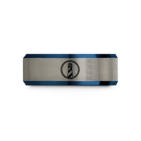 custom rings for friends – black & blue & gray tungsten lighthouse circle wedding band