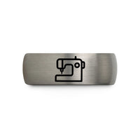 unique present ideas her – black & silver tungsten sewing machine wedding band