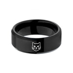 special present for her – black tungsten white cat icon wedding band