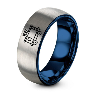 Caboose – Tungsten Wedding Band, 8 mm, Grey, Blue Comfort-Fit Unisex