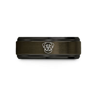 custom couple ring present – gunmetal & black tungsten rottweiler wedding band