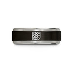 men’s tungsten wedding band – black & blue & silver tungsten basket weave icon wedding band