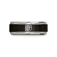 men’s tungsten wedding band – black & blue & silver tungsten basket weave icon wedding band