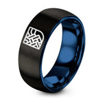 Unique Gifts for Dad Birthday – black & blue tungsten basket weave icon ring